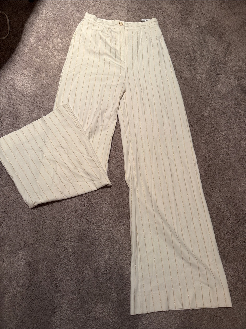 Cream Pinstripe Wide-Leg Trousers
